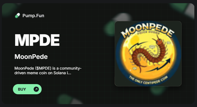 MPDEOfficial's tweet photo. 🚀 MoonPede ($MPDE) is now LIVE on https://t.co/o5vTmY0QG5! 🐛🌕

100 Legs. Crawling to the Moon.

Buy now:
https://t.co/Qz7SkwGDqY

#MoonPede #MPDE #Solana #PumpFun #NewMemeCoin #MemeCoin https://t.co/rRCsJZtwj6