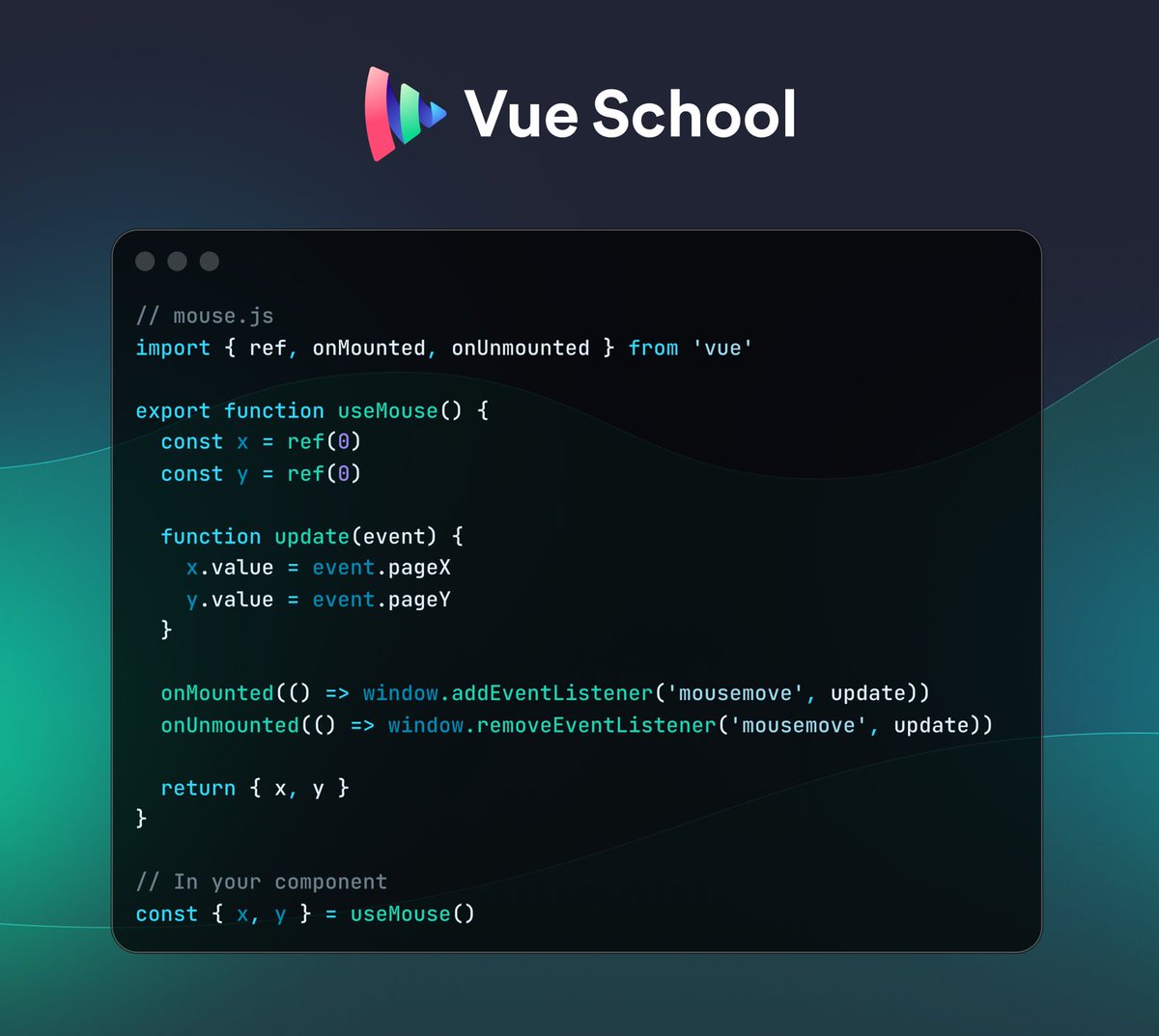 VueSchool_io's tweet photo. Still using mixins to share logic in @vuejs? 📦

The Composition API makes reusable logic much cleaner with composables, keeping components easier to maintain as your app grows. 

See why this approach has become the standard in modern Vue. 👇
https://t.co/7kzOzmoQZG https://t.co/5v4nOuixeE
