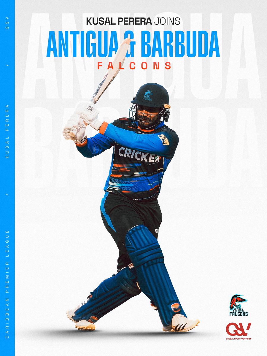 GSportVentures's tweet photo. Delighted to see Kusal Perera (@kusal_janith) join the Antigua &amp; Barbuda Falcons for the 2026 Caribbean Premier League 🌴

@CPL https://t.co/0nLNrEzA81