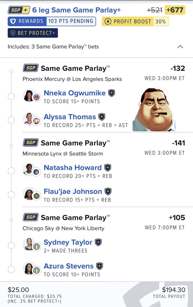 BigToney8's tweet photo. 🏀WNBA Parlay 🏀

$25-----> $194🤞🏻

📊 Research provided by @ParlayAnalyzerX 

Full breakdown of this parlay ⬇️
https://t.co/xQ2eheUrMP

#WNBA #BettingTwitter #GamblingCommunity https://t.co/fcnc4tqZTT