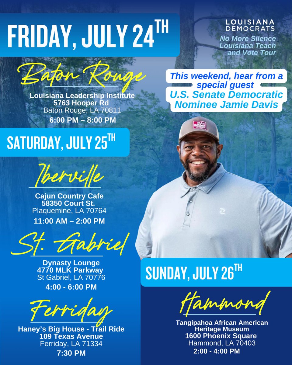 LaDemos's tweet photo. Our No More Silence: Louisiana Teach and Vote Tour is hitting the road for another massive weekend of grassroots organizing. Come out and see what all the hype is about! 🚐💨 https://t.co/JvgKaQlA2b