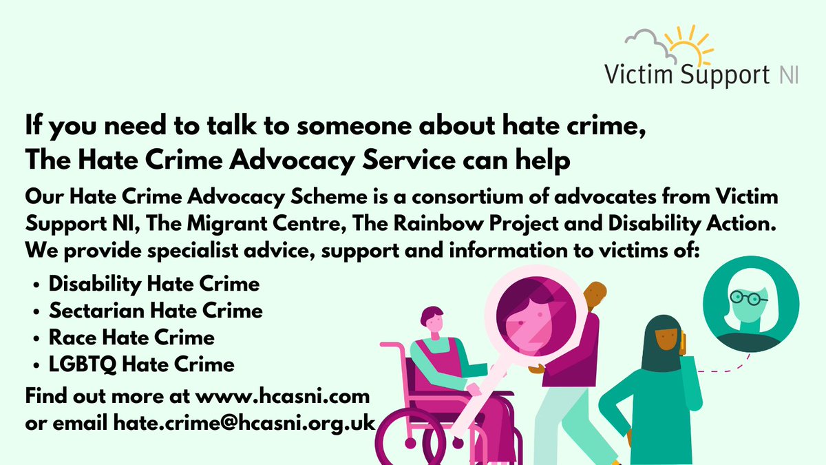 VictimSupportNI's tweet photo. Our Hate Crime Advocacy Service supports victims of hate crime across Northern Ireland. We offer emotional support, practical advice, info on your rights, and advocacy with justice organisations.💛
📧 hate.crime@hcasni.org.uk
🔗 https://t.co/ET7LW9ybba #WeStandTogether https://t.co/Pz4v3pjnLa
