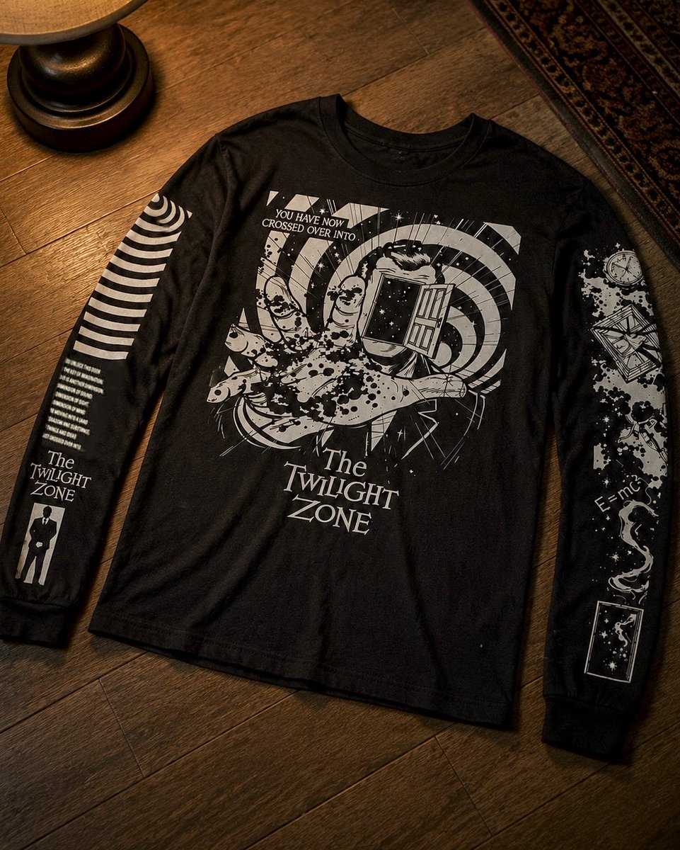 HorrorNThShdw's tweet photo. Here’s a now retired Twilight Zone from @frightrags #TheTwilightZone #TwilightZone #RodSerling #HorrorShirts #FrightRags https://t.co/qAQAOmtG0T