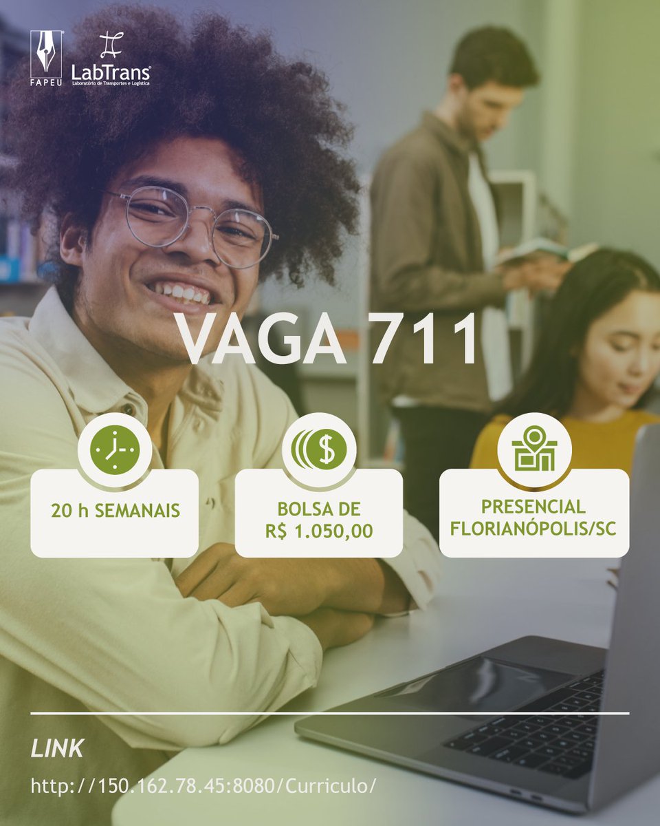 LabtransUFSC's tweet photo. 🚀 O LabTrans/UFSC está com nova oportunidade para estudantes de Engenharia Civil!

Se você busca desenvolver sua carreira em um ambiente de inovação, pesquisa aplicada e projetos estratégicos em infraestrutura e logística, essa pode ser a sua chance.

📌 Atividades da vaga:
• Apoio em pesquisas de referencial teórico-científico;
• Elaboração de documentação, planilhas e relatórios;
• Suporte no desenvolvimento de análises de infraestrutura e planejamento logístico.

✅ Requisitos gerais:
• Boa comunicação e relacionamento interpessoal;
• Proatividade e perfil analítico;
• Boa escrita.

💻 Conhecimentos específicos:
• Pacote Office (Word, PowerPoint e Excel);
• Conhecimento em Python, QGIS/ArcGIS e AutoCAD será considerado diferencial.

📍 Informações da vaga:
• Vaga 711
• Carga horária: 20h semanais
• Bolsa: R$ 1.050,00
• Modelo de trabalho: Presencial
• Local: Florianópolis/SC

🔗 Inscreva-se no site da FAPEU: http://150.162.78.45:8080/Curriculo

#VagasLabTransUFSC #VagasUFSC #EngenhariaCivil #Estágio #Oportunidade