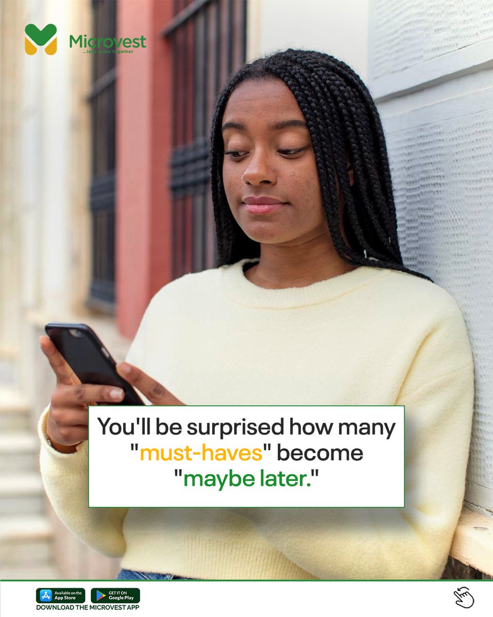 Microvest_ng's tweet photo. Before making an impulse purchase, wait 24 hours⏰ You may realize you don't need it after all, and the money you save can go toward your financial goals instead. 

Small habits create big results.

Start saving smarter with Microvest today💚 https://t.co/Ttw3qqMHmx