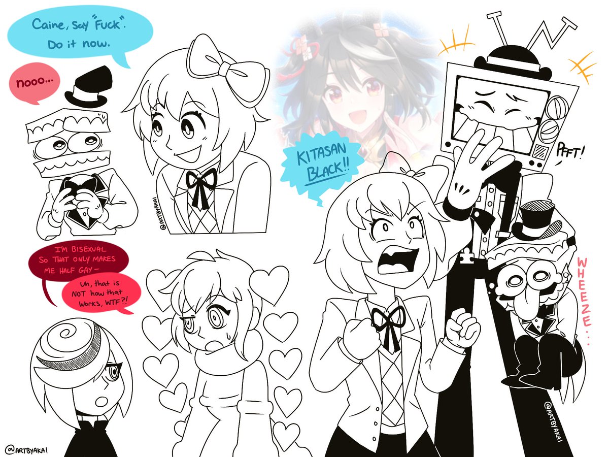 ArtByAkai's tweet photo. More AI shenanigans! Context? Nah.
Just VRChat &amp; Discord moments. 😂

#TADC | #Caine | #IHNMAIMS | #DDLC https://t.co/ffaUqgpofL