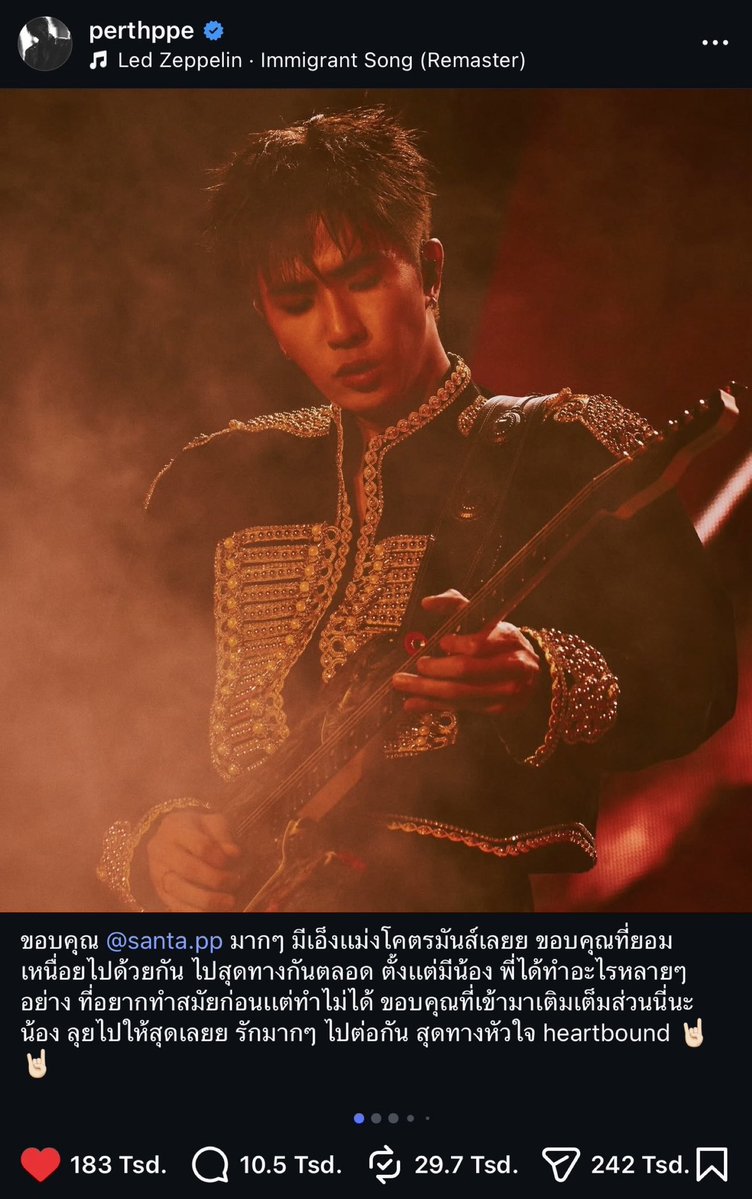 COREOPS's tweet photo. Perth to Santa:
"Thank you so much, @Ppsanta. Having you around is so much fun! Thank you for being willing to work hard and endure the exhaustion together, pushing all the way to the end. Ever since I've had my Nong by my side, I've been able to do so many things I always wanted to do in the past but couldn't. Thank you for coming into my life and completing this part of me, my Nong. Let's push this to the ultimate limit! Love you so much. Let's keep going together, all the way to the bottom of our hearts, heartbound 🤘🏼🤘🏼"

Santa to Perth:
"Thank you so much, @perthppe my Phi Chai. I’ve always admired you. You are insanely talented! Thank you for having the courage to charge forward together, giving me the confidence to do things I’ve never done before.Thank you for always listening to me and being ready to do whatever it takes alongside me. Without you, I couldn't have pulled this off. Love you so damn much! Let's keep going! 🔥🤘🏼🖤🤍"

//From Santa finding his confidence through his Ped, to Perth finally realizing his dreams with his Ta, you two are truly heartbound! 😭

#PerthSantaConcertD1
#PerthSantaConcertD2
#PerthSanta #เพิร์ธแซนต้า 
#PerthTanapon #Santapp