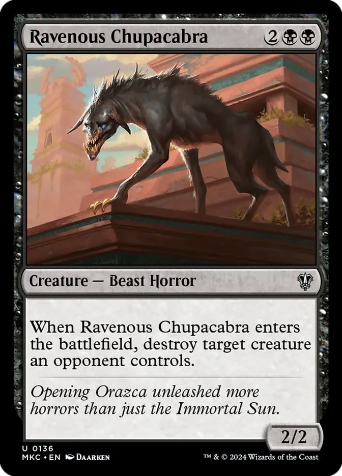 Really_BadAtMTG's tweet photo. Me when Ravenous Chupacabra gets powercrept https://t.co/fCuuxX1TTX