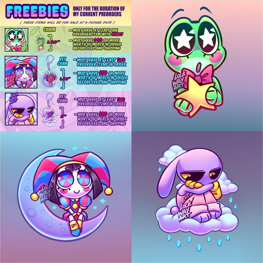 lockwayart's tweet photo. Closer look at the art for the freebies!
#ribbit #pomni #jax https://t.co/evxdB5buSV