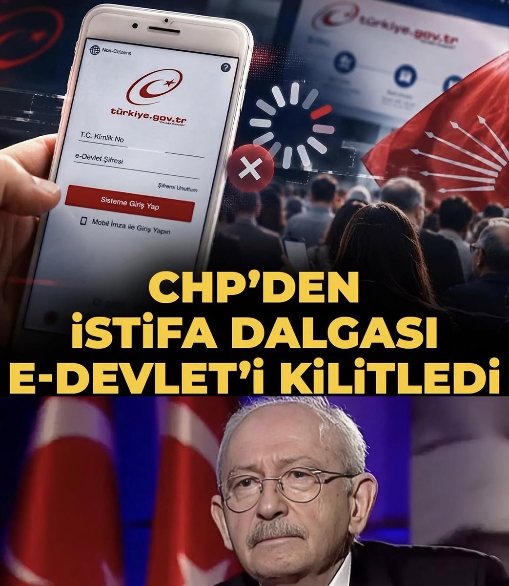 IyiYolu648's tweet photo. Son dakika CHP'den istifa dalgası... 
Özgür Özel'in yeni parti açıklaması sonrası CHP'de istifa etmek isteyenler e-Devlet'i kilitledi.
#CHPistifa etiketi X'te gündem oldu...
#boykotadevam https://t.co/Ws2RK5TYvx