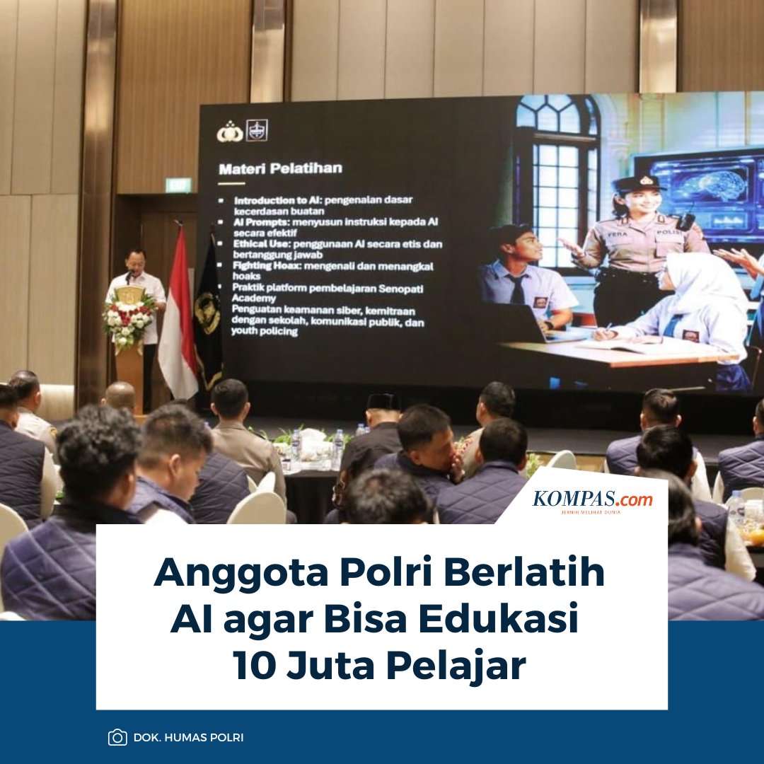 kompascom's tweet photo. Anggota Polri Berlatih AI agar Bisa Edukasi 10 Juta Pelajar

Baca di https://t.co/zOKDUTHCOo https://t.co/VVRqbaUfSc