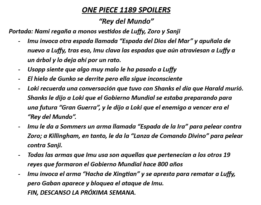 BigNewsOP's tweet photo. #ONEPIECE1189 PRIMEROS SPOILERS

Gracias a Pew https://t.co/w2vWIxZwGx