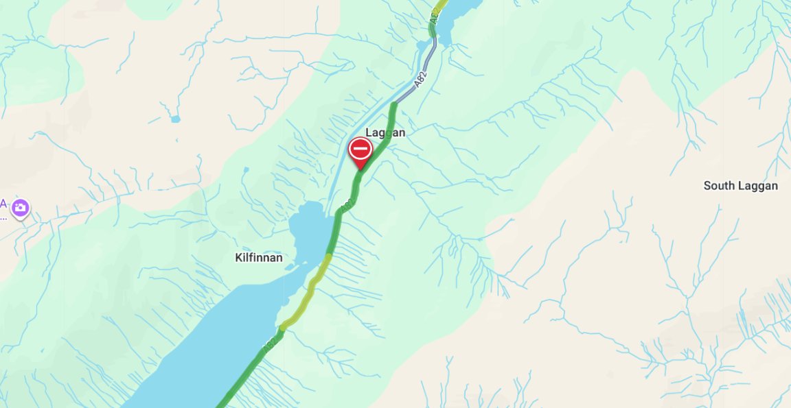 trafficscotland's tweet photo. UPDATE❗️⌚️15:27
🛣️#A82 Laggan
CLOSED in both directions following an earlier road traffic collision⛔️
Police are in attendance🚔
Please #AvoidTheArea at this time
Check your journey at https://t.co/YhNVx5VKCN
@NWTrunkRoads https://t.co/Q2MEmXIvRJ