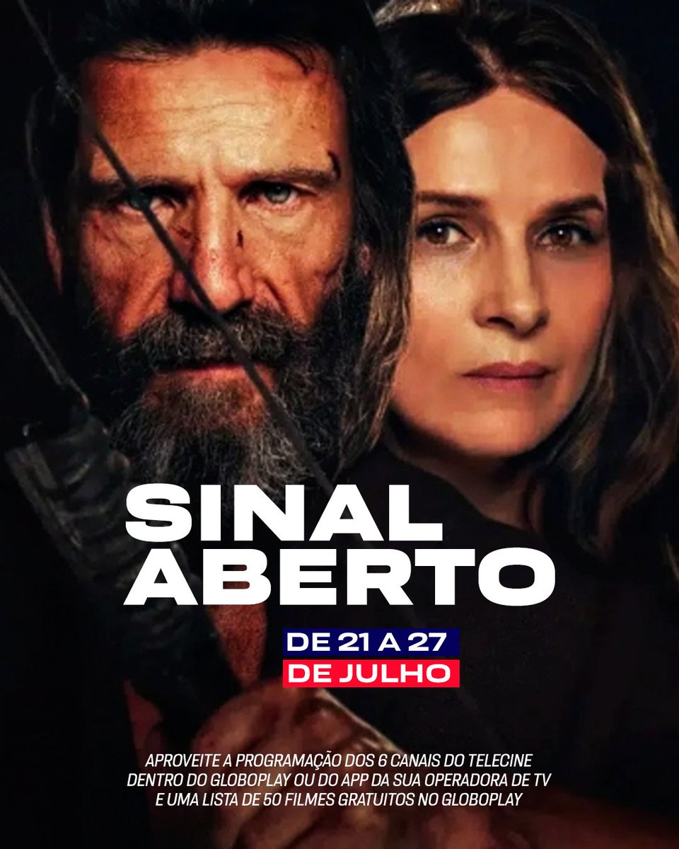 telecine's tweet photo. O SINAL ABERTO COMEÇOU! ✨ Do dia 21 ao dia 27 de Julho, você pode aproveitar a programação dos meus 6 canais no @‌globoplay ou no app da sua operadora de TV. Você também pode assistir a uma seleção incrível de 50 filmes gratuitos do meu catálogo no Globoplay!🤩 https://t.co/i3RHc4iSji