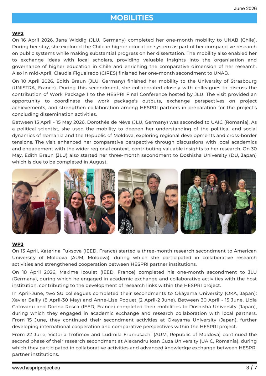 hespriproject's tweet photo. 📢Our latest newsletter is here 🎉We have great news to share, so stay tuned! First, check out the amazing work all our WPs have done during their mobilities in the second quarter of 2026👇: 

#HespriProject #MSCA #HorizonEurope #research #innovation #HespriNewsletter https://t.co/bWarEcS4xI