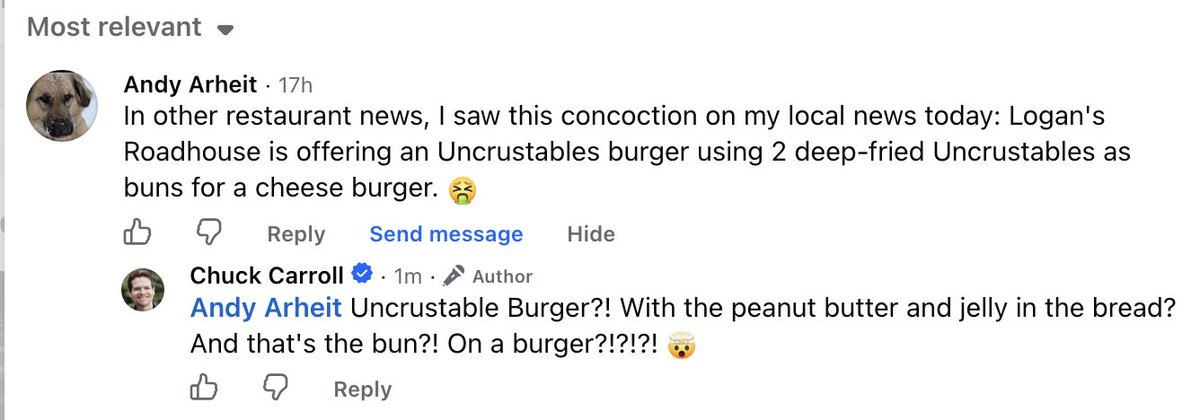 ChuckCarrollWLC's tweet photo. Would you eat an Uncrustable Burger??? 🍔🥜🍇 https://t.co/0eKZpgJPez
