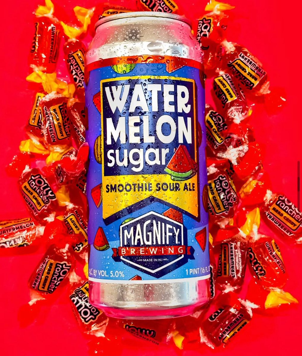 MagnifyBrewing's tweet photo. Back in cans and on draft at both locations and our website for home delivery is Watermelon Sugar, our Smoothie Sour Ale brewed with (you guessed it) watermelon jolly ranchers, watermelon and strawberry! https://t.co/yvDDSHqFeT
