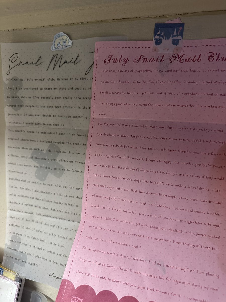 MeikyuK's tweet photo. @stopitadd month 2 mail!! Keeping a collection on my wall.. so cute... https://t.co/QeyKYRuG5h