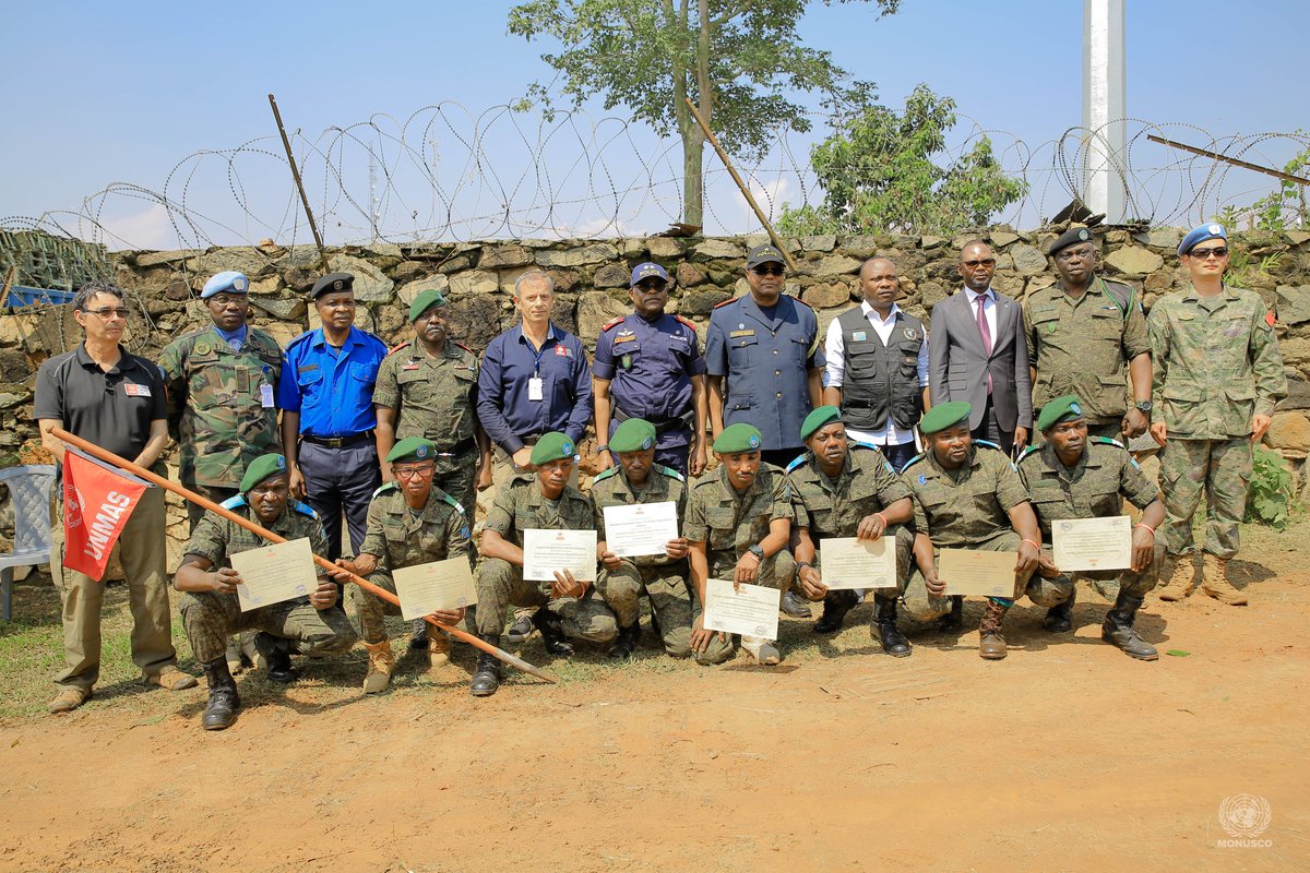UNMAS's tweet photo. In Beni, April to June 2026,UNMAS @MONUSCO trained 8 @FARDC_officiel  members in explosive ordnance disposal level 1 &amp; 2, strengthening their ability to detect, neutralize, and safely destroy explosive ordnance, while boosting national capacity to protect civilians in eastern DRC https://t.co/Aq4KRXk1UX