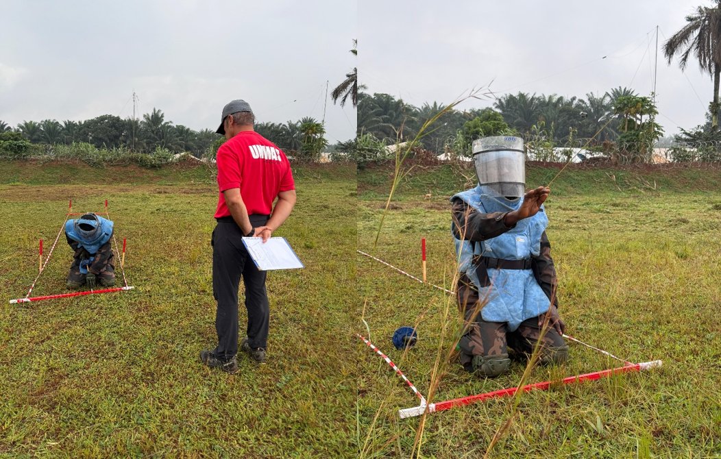 UNMAS's tweet photo. In Beni, April to June 2026,UNMAS @MONUSCO trained 8 @FARDC_officiel  members in explosive ordnance disposal level 1 &amp; 2, strengthening their ability to detect, neutralize, and safely destroy explosive ordnance, while boosting national capacity to protect civilians in eastern DRC https://t.co/Aq4KRXk1UX