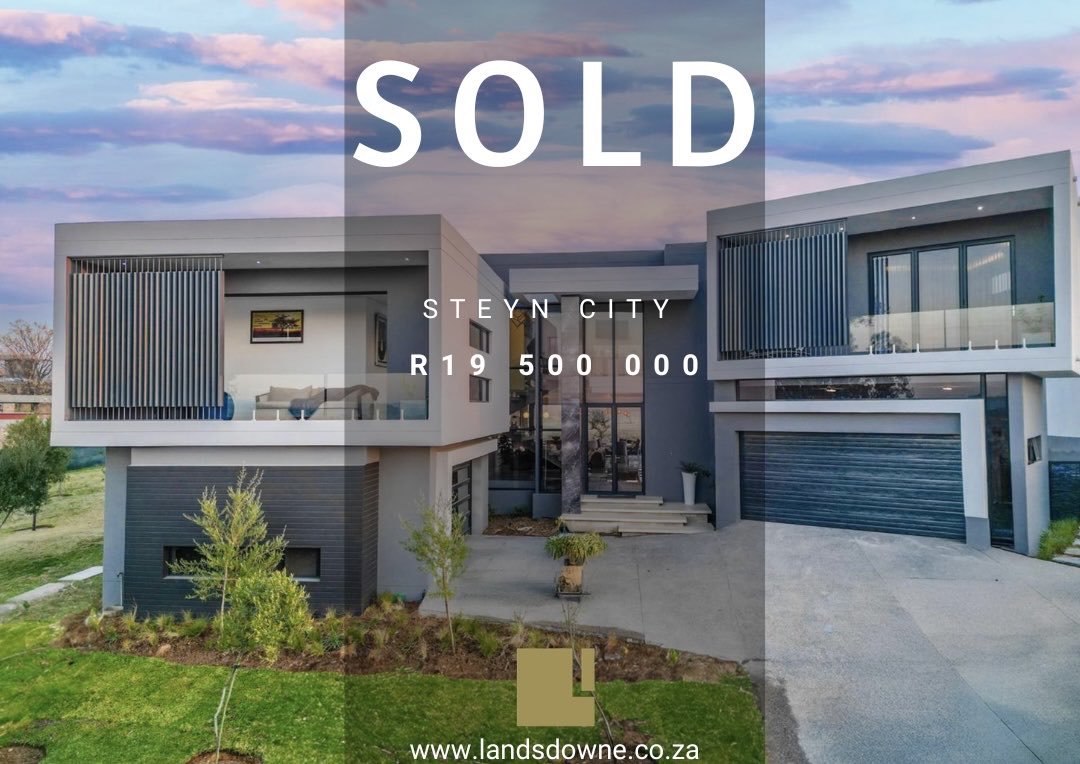 Landsdowne_Prop's tweet photo. SOLD | Steyn City | R 19 500 000

Another exceptional Steyn City home has found its new owners featuring:

5 Spacious Bedrooms
5 Luxurious Bathrooms
Designer Open-Plan Living & Entertainment Areas
Sparkling Pool & Beautifully Landscaped Garden

Congratulations to our sellers and the new homeowners on this exciting milestone.

A special congratulations to Sharon McKeown on another successful sale, delivering outstanding service and results every step of the way. Thank you to our collaborating agent, Mo Jacobs for their professionalism throughout the transaction.

Thinking of selling in Steyn City? We'd love to show you what your property could achieve in today's market.

📩 Contact the Landsdowne Properties team today.