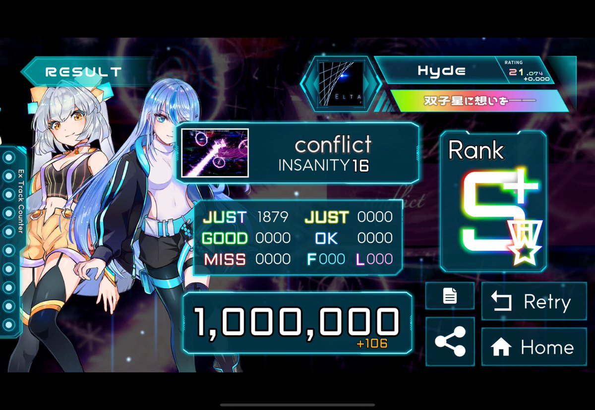 hydrangea_rtm's tweet photo. #TAKUMI_Cubic 
conflict[Insanity]でスコア1000000を達成！ 
https://t.co/Nl8FFM8ftb
16初理論値！！！！！
突発で出てやばい https://t.co/Zzy67bLaF6