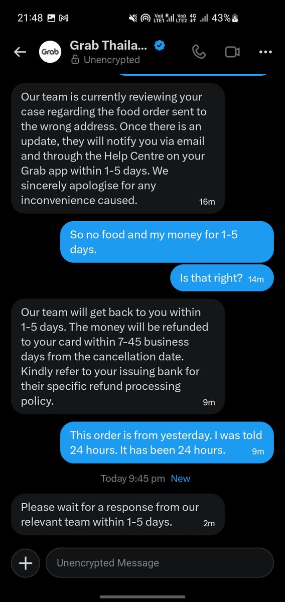NikP1302's tweet photo. @GrabTH 

Worst Customer Service Experience

Grab driver delivers food to wrong person/address. 

No food and money now held for 7-45 days 🤯 https://t.co/Wk14JuWhqz