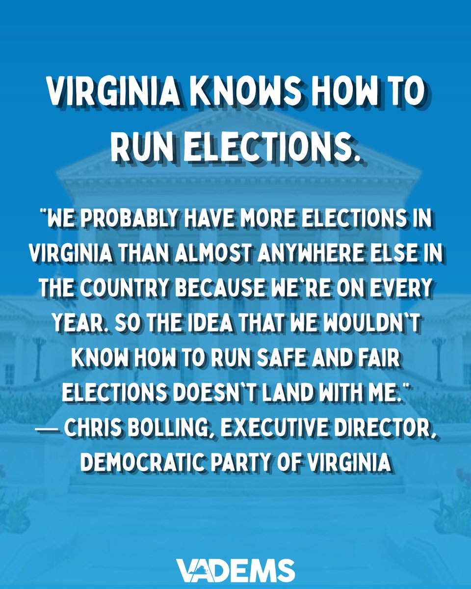 vademocrats's tweet photo. Virginia has a long history of running safe, secure, &amp; professional elections. 

As executive director, Chris Bolling said, Virginians can have confidence in the dedicated election officials who administer our elections year after year. 

Watch his full interview in the replies. https://t.co/HakYxyZUNg