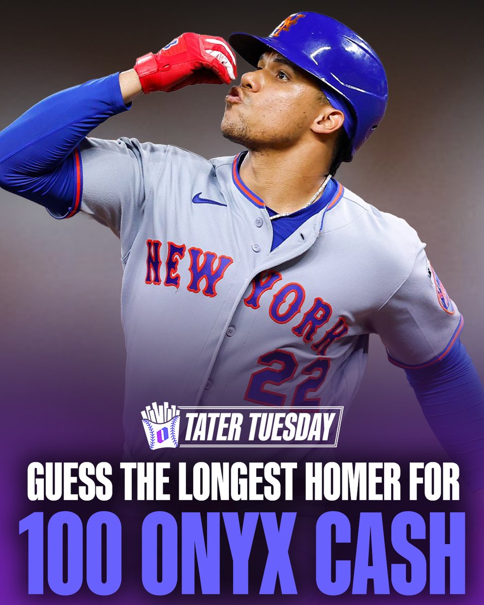 OnyxOdds's tweet photo. TATER TUESDAY GIVEAWAY!  

Here's how to enter:
- RT and LIKE this post
- REPLY with your Onyx User ID number
- GUESS which player will hit the longest home run of today's MLB slate

25 winners will receive 100 ONYX CASH if they get it right - good luck! ⚾️ https://t.co/cDZo7aAfCU