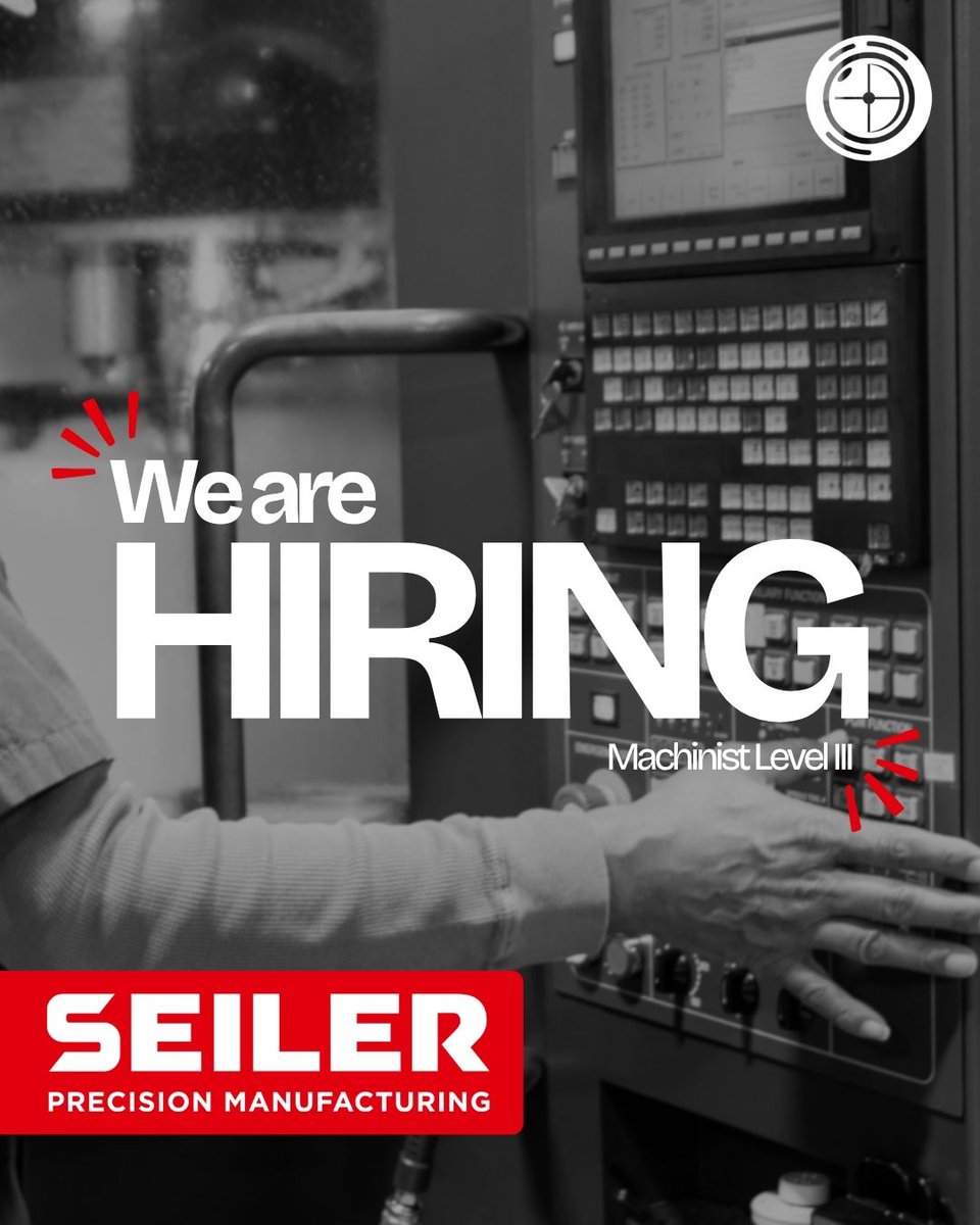 SeilerMFG's tweet photo. Seiler Precision Manufacturing is hiring an experienced Machinist Level III for our second-shift team in St. Louis. 
💰 $32–$34 per hour
🎉 $5,000 sign-on bonus
🕒 Monday–Thursday, 3:20 PM–1:50 AM

Apply today: https://t.co/mneXBuPB3Y https://t.co/LirwYnnSvj
