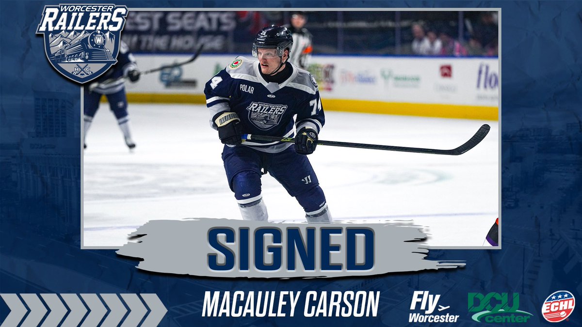 RailersHC's tweet photo. PLAYER SIGNINGS | ✍️

We have re-signed Matt DeMelis, MacAuley Carson, and Dalton Duhart to ECHL Contracts for the 2026-27 season.

Additionally, we have signed forward Matt Hobbs to an ECHL contract for the 2026-27 season.

📰: https://t.co/0CZQp40azA

#RailersHC | @FlyWorcester https://t.co/BruWWgN8ab