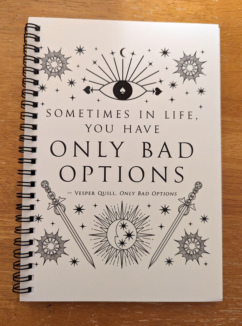 Jennifer_Estep's tweet photo. Galactic Bonds-themed merchandise at @redbubble: https://t.co/ntSFwVldrf
✨White notebook: https://t.co/B2gA4MMtyp
✨Black notebook: https://t.co/N772gi5nPj
#redbubblestore #redbubbleartist #scifi #scifibooks #scifiromance #authors #fantasybooks #GalacticBonds #OnlyBadOptions https://t.co/uwAq00ef8q