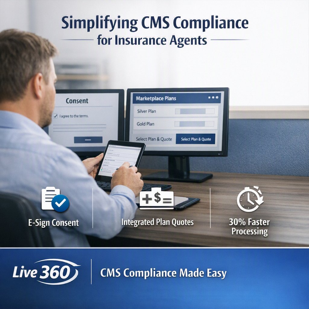 360TechUSA1's tweet photo. Los agentes de seguros pasan horas en 
papeleo de cumplimiento de CMS.

Live 360 lo automatiza.

✅ Formularios de consentimiento electrónicos
✅ Cotizaciones del Marketplace en una plataforma
✅ 30% menos tiempo administrativo

Más tiempo para clientes. Menos papeleo.

👉 https://t.co/fLg865Y4QA