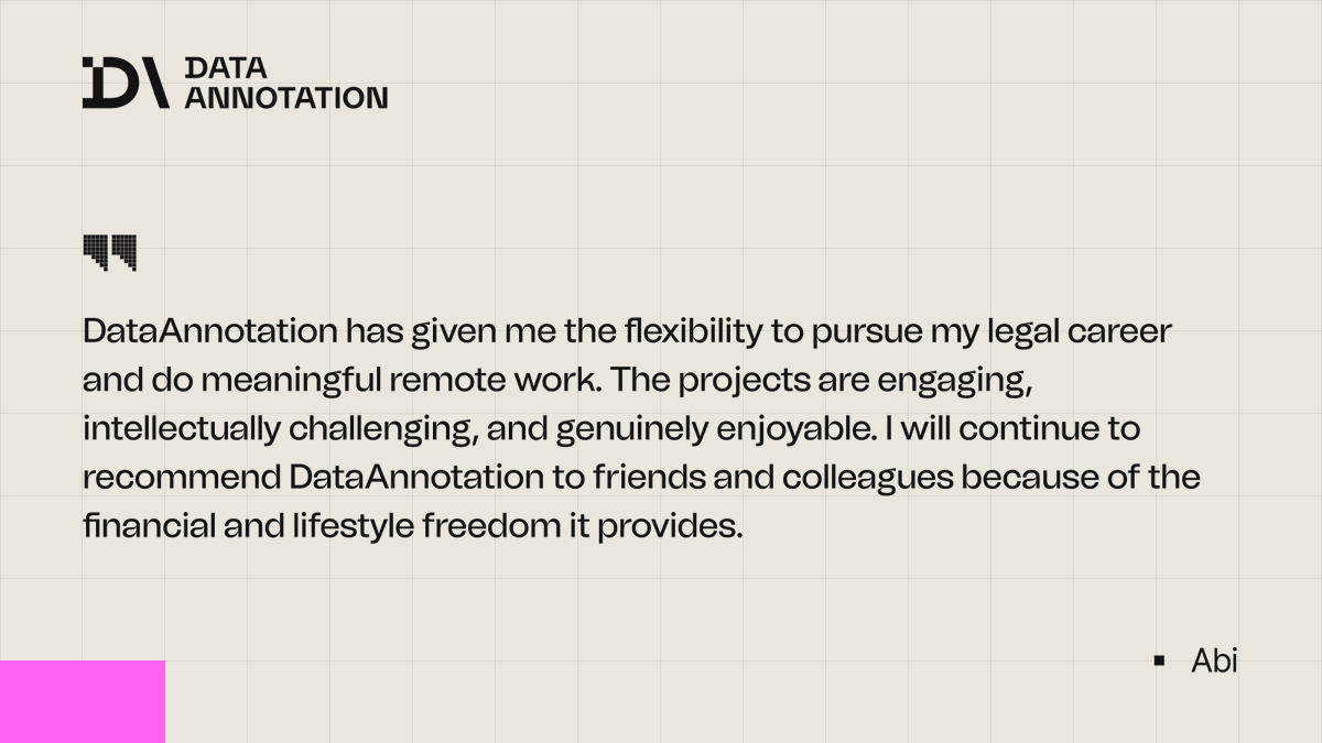 Data_Annotation's tweet photo. Your legal training is worth more than you think. Law contributors start at $50/hr evaluating AI responses, comparing outputs, and flagging errors in legal reasoning on DataAnnotation.

See what they're saying. https://t.co/trseUiQFK7