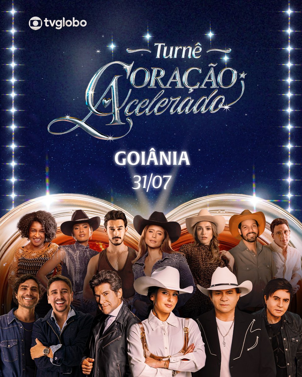 tvglobo's tweet photo. um elenco que você ama, artistas que marcaram essa história e um show para viver de perto. 🎤❤️

a #turnêcoraçãoacelerado acontece dia 31 de julho, em goiânia. garanta seu ingresso agora em https://t.co/MFDgEcGvvs! #tvglobo #coraçãoacelerado https://t.co/DSh7SPPhkK
