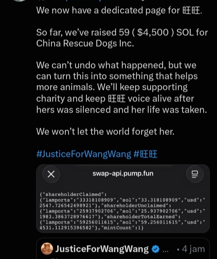 bridikjare's tweet photo. @Yoda4ever We have already donated $4,000 to an animal charity in China and will donate 100% of the proceeds raised from the @WangWang_Sol coin; while this cannot change what has already happened, this step could save other dogs. @WangWang_Sol #JusticeForWangWang https://t.co/VzuZbXhP4j
