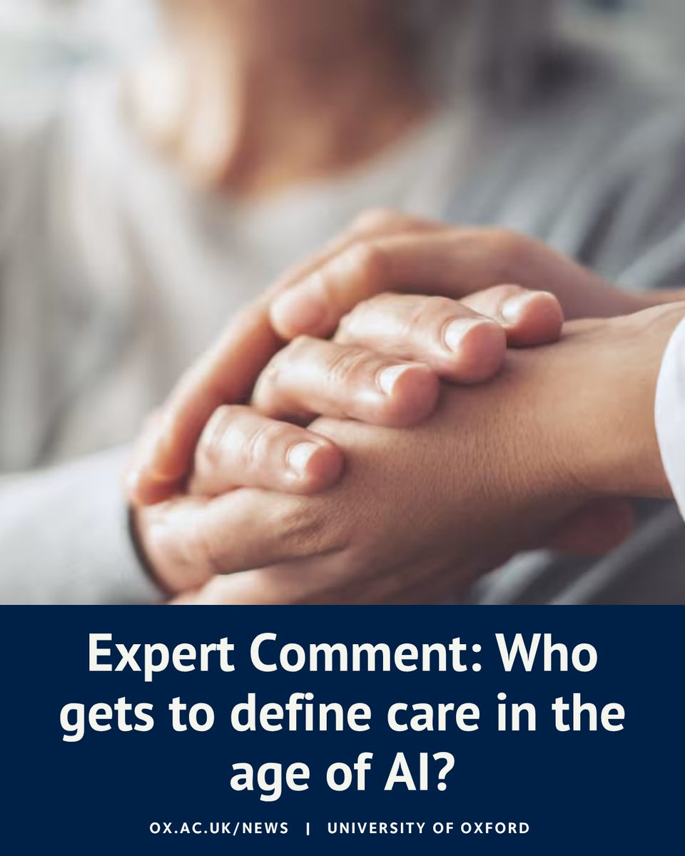UniofOxford's tweet photo. As the Casey Commission prepares to ask the public what adult social care is for and who should provide it, new questions are emerging about the role AI should play. 

Dr Caroline Emmer De Albuquerque Green, from @EthicsInAI, argues that as technology companies adopt the language of care, this must happen with inclusion of the care community. 

Find out more ⬇️

https://t.co/WRVKvfRa5S