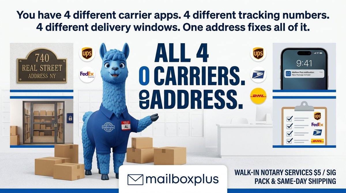 mailboxplusohio's tweet photo. 4 carrier apps. 4 tracking numbers. 4 delivery windows. One mailbox at Mailbox Plus fixes all that. FedEx, UPS, USPS, Amazon all drop here. No missed windows. No porch drama. Just one address for everything you order. Open your mailbox in 5 minutes https://t.co/bQ47dz1Wac