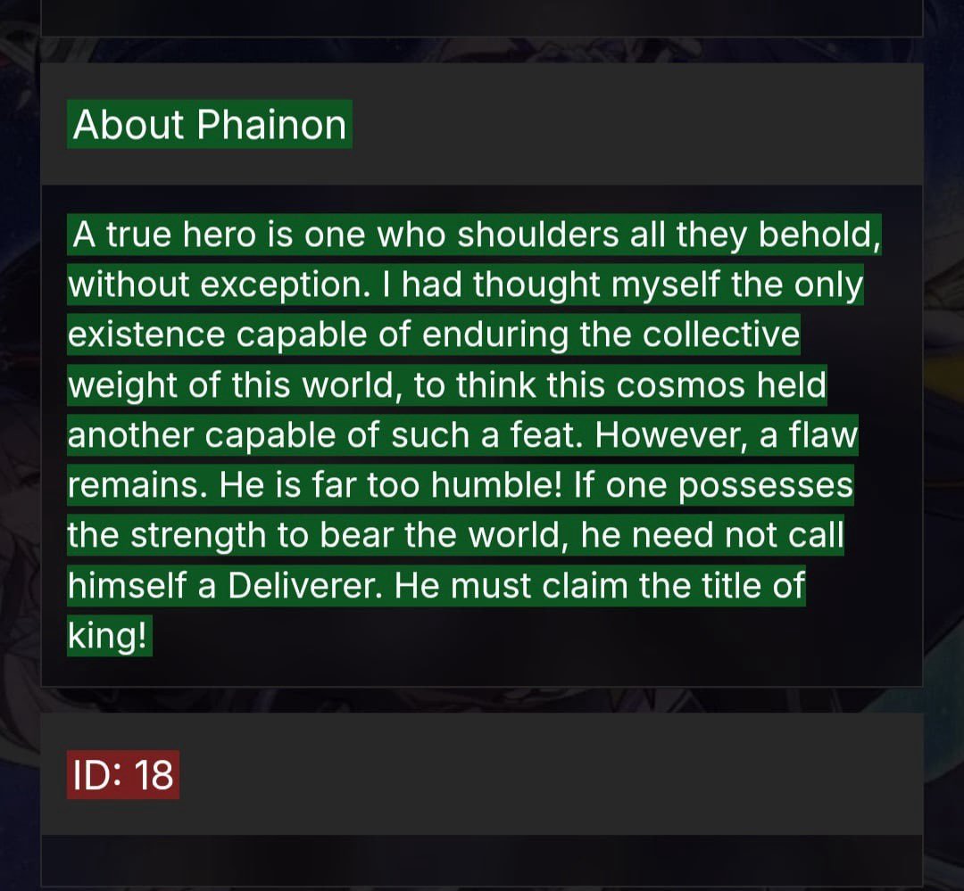dailyphainon's tweet photo. Hsr leaks 
FSN collab 
.
.
.
I cant think of so many people  gilgamesh actually  respected and admired in both fate franchise and the real epic.
To think our phainon was not only admired by the king of ancient humanity  and king of heroes and GILGAMESH  CALLED HIM A KING ?? https://t.co/BhwrKt3TOn