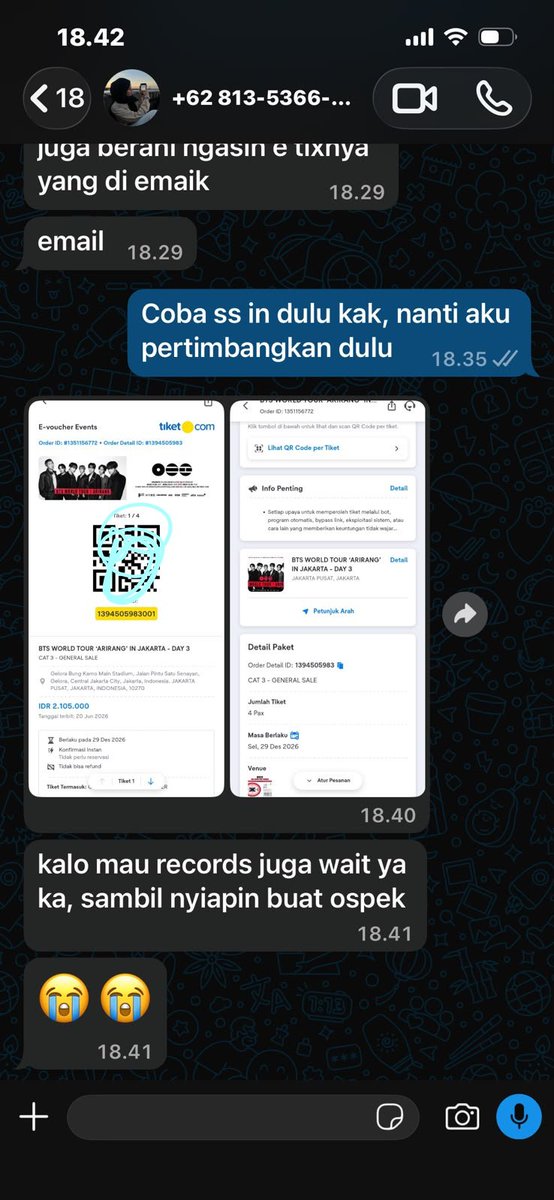 kuwetarr's tweet photo. PENIPUAN TIKET KONSER BTS ARIRANG JKT
#wts #wtb #konserbts #wtstiketkonserbts 

BANTU REPORT AKUNNYA BIAR GA BANYAK KORBAN ‼️
INI AKUNNYA @bicantropss
akun tikomku sempat kena scam (skrg udh aman) jadi dia simpen foto/screen record buat nipu-nipu orang. HELP GUYS!! https://t.co/2aOQa6gASx