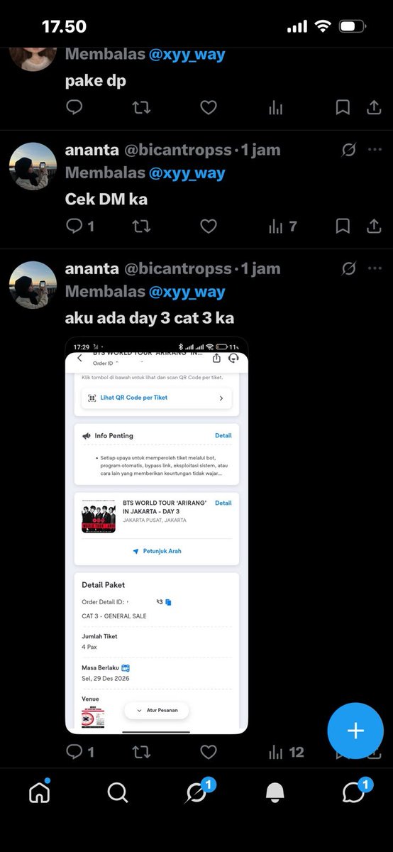 kuwetarr's tweet photo. PENIPUAN TIKET KONSER BTS ARIRANG JKT
#wts #wtb #konserbts #wtstiketkonserbts 

BANTU REPORT AKUNNYA BIAR GA BANYAK KORBAN ‼️
INI AKUNNYA @bicantropss
akun tikomku sempat kena scam (skrg udh aman) jadi dia simpen foto/screen record buat nipu-nipu orang. HELP GUYS!! https://t.co/2aOQa6gASx