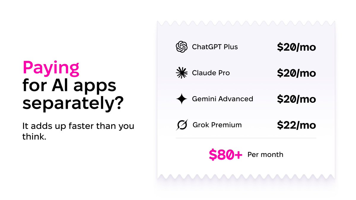 Setapp's tweet photo. The AI tools are great. Paying for each one separately — less so. All top models, one Setapp balance. https://t.co/BX0KOkbTOo