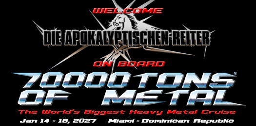 70000tons's tweet photo. Metal Will Never Die.

Sailors! The Horsemen are saddling up for #70000TONS OF METAL 2027 – Please welcome @reitermania onboard The Original, The World’s Biggest Heavy #MetalCruise.

Behold what emerges after ‘M’idnight. https://t.co/igKgrwOX85