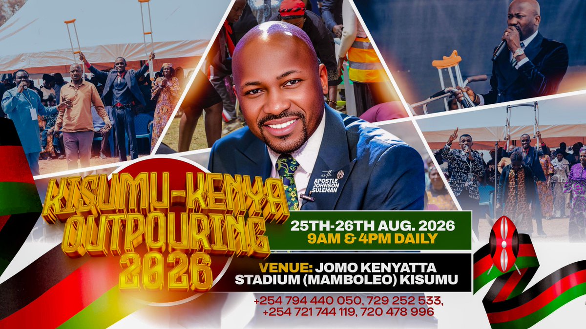 APOSTLESULEMAN's tweet photo. The Outpouring 2026 Crusade Line-Up! #Updated📩

Locations & Dates:

📍 Doha, Qatar🇶🇦 – 28th & 29th July, 2026

📍 Manchester, UK🇬🇧 – 4th & 5th Aug., 2026
📍 Kisumu, Kenya🇰🇪 - 25th & 26th Aug., 2026

📍 Benin City, Nigeria🇳🇬 - 1st & 2nd Sept. 2026
📍 Windhoek, Namibia🇳🇦 - 8th & 9th Sept., 2026
📍 Philadelphia, USA🇺🇸 - 15th & 16th Sept. 2026
📍Santa Lucija, Malta🇲🇹 - 21st & 22nd Sept. 2026
📍 Bremen, Germany🇩🇪 - 23rd & 24th Sept., 2026
📍 Panama🇵🇦 - 29th & 30th Sept. 2026

📍 Libreville, Gabon🇬🇦 - 6th & 7th Oct., 2026
📍 Cotonou, Benin Republic🇧🇯 - 13th & 14th Oct., 2026
📍 Douala, Cameroon🇨🇲 - 28th & 29th Oct., 2026

📍 Abraka, Nigeria🇳🇬 - 10th & 11th Nov., 2026

📍California, USA🇺🇸 - 8th & 9th Dec. 2026
📍Jamaica🇯🇲 - 15th & 16th Dec., 2026

More Locations Loading…
Prepare, Pray, And Get Ready!