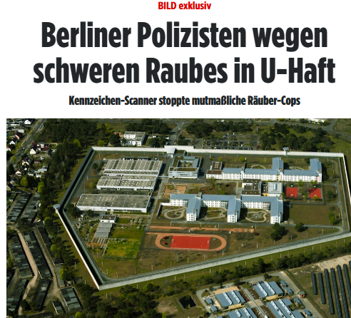 Taykra's tweet photo. #Berlin: Zwei Berliner Polizisten sitzen in Untersuchungshaft: Sie sollen mit einem Komplizen einen schweren Raub in Peitz begangen und dabei Waffen eingesetzt haben. Die Fahndung lief mit Großaufgebot, sogar ein Hubschrauber suchte nach dem Fluchtwagen. https://t.co/rzfbnuTdTZ