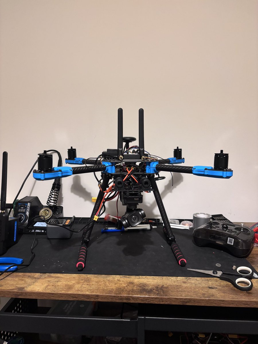 mofe_iv's tweet photo. Over the past couple of months I’ve been working on a  prototype for a custom drone, as well as  software to manage and control the platform.
The idea here is to eliminate the need for operators to manage these systems, and have the whole stack run autonomously. https://t.co/1NQXSoLBsU