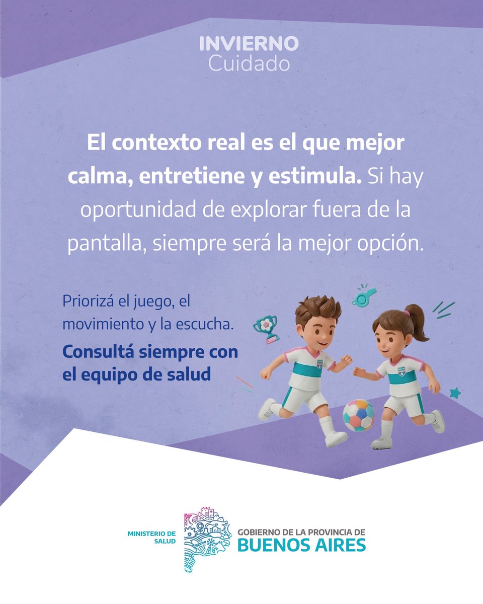 SaludBAP's tweet photo. El uso excesivo de pantallas puede afectar el descanso, el lenguaje y los vínculos. Promover un uso equilibrado también colabora en el cuidado del desarrollo de las niñeces 👧🏻🧒🏻.

Más info sobre #InviernoCuidado en la web: https://t.co/T8ozfXhrDG https://t.co/WJ8TbUdvPb