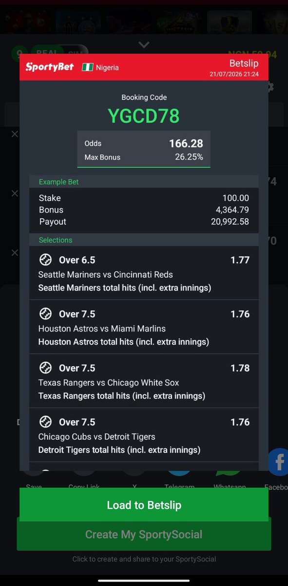 OLAWOORESODIQ1's tweet photo. YGCD78 ๐ฅ๐ฅ Baseball
166 odds " 9/9 "
#midnightgrind
#sportybetcode
#bettingtips https://t.co/EnWLVX6aAf