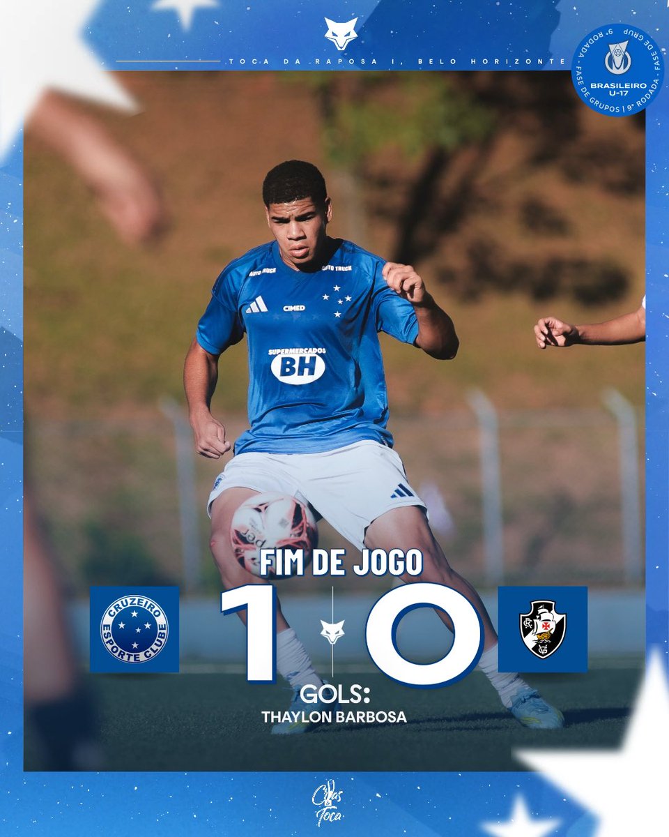 CriasdaToca's tweet photo. GANHAMOOOOOOOOSSSS!!!! ✅🔵⚪️
-
Com gol de falta de Thaylon, os #CriasDaToca vencem o Vasco por 1-0 pela nona rodada do Brasileiro Sub-17 de 2026!

Grande vitória, Crias! Vamos por mais 🆙

📸: Gustavo Martins / Cruzeiro https://t.co/2TwIm6PRuA