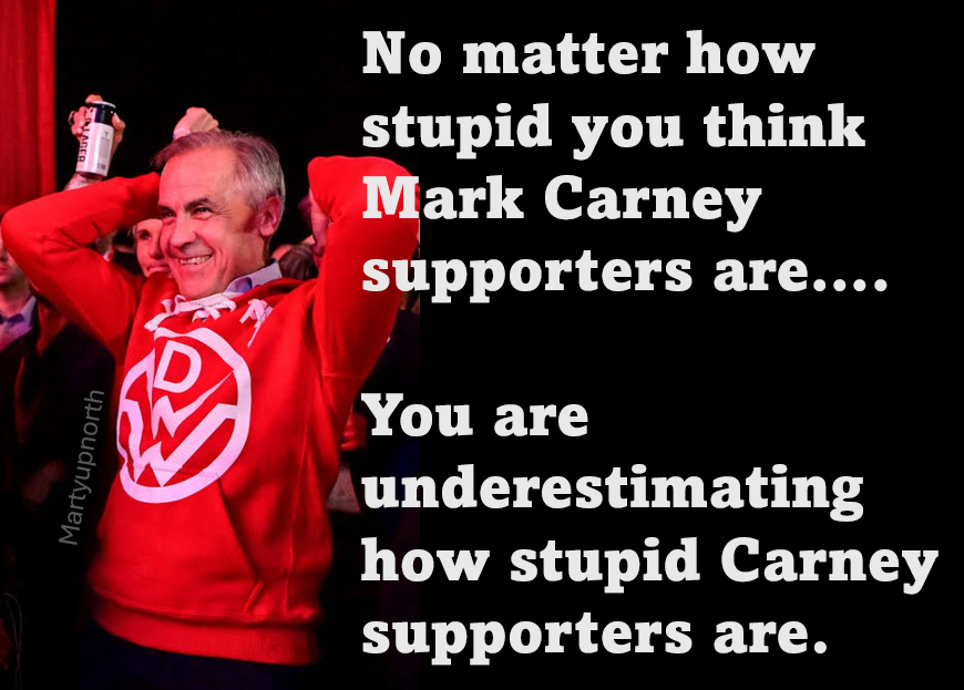 Martyupnorth's tweet photo. "No matter how stupid you think Mark Carney supporters are….

You are underestimating how stupid Carney supporters are."

Fact checked TRUE